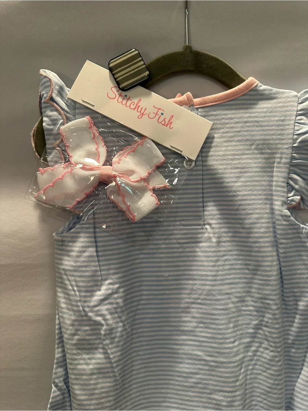 Baby Girls Blue & Pink Seahorse Romper with Matching Bow